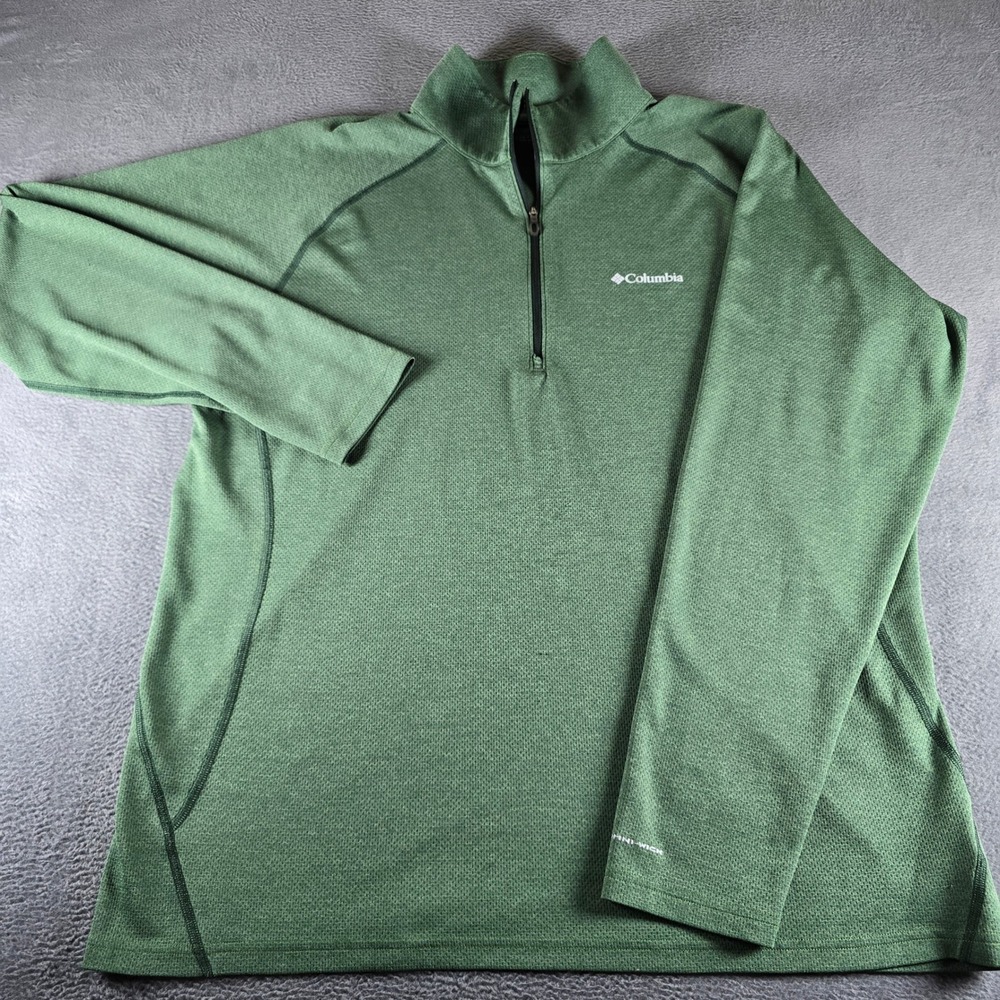 Columbia Mens Omni-Wick Quarter Zip Pullover Green Heather Waffle Knit Large